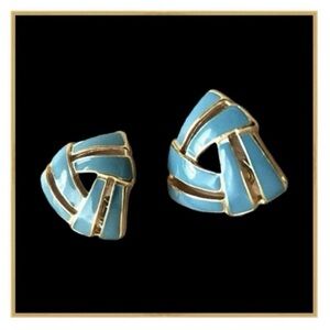 Vintage Enameled Earrings in Blue Gold Woven Design